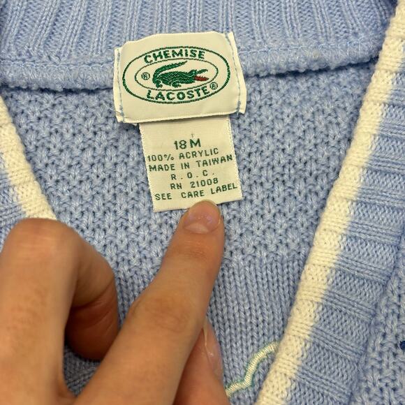 Vintage 80s 90s Chemise Lacoste Car Tree Blue White Babies 18M Cardigan Sweater - Picture 4 of 10